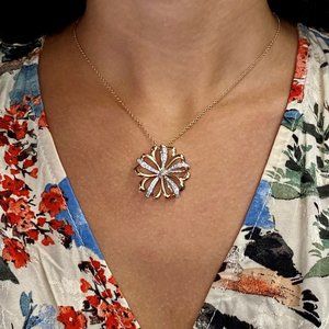 Luca Carati 18K Rose & White Gold Flower Pendant Necklace 0.39Cttw
